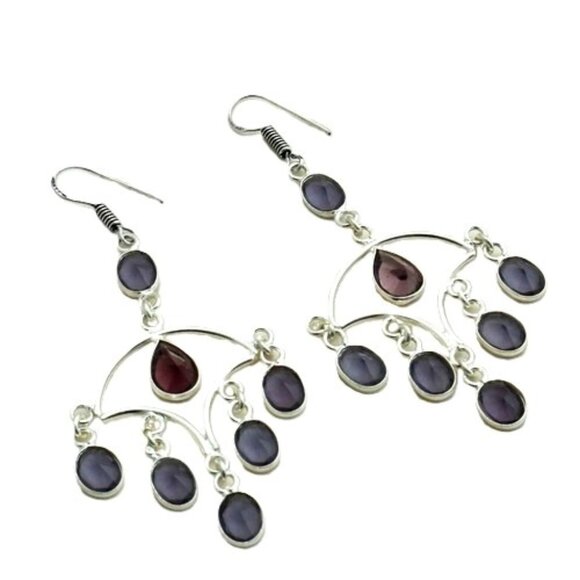 Amethyst Gemstone Sterling Silver Drop Dangle Earrings - Picture 1 of 2